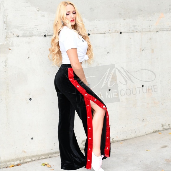 Black Velvet Track Pants - Picture 2 of 5